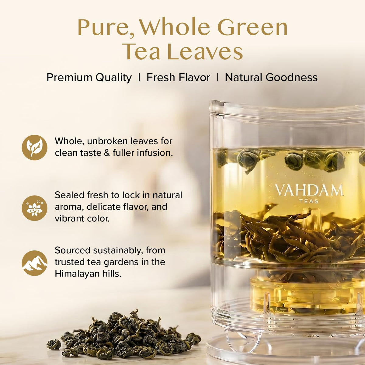 VAHDAM Himalayan Pearls Green Tea Loose Leaf (3.53oz|50+ Cups)Single Origin