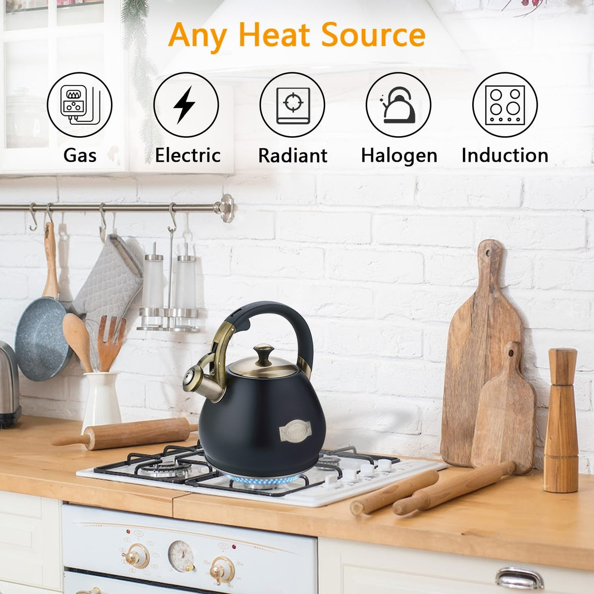 Lazneyru Tea Kettle Stovetop Whistling Kettle Teapot, 3Quart Tea Pot Stainless Steel Teakettle for Stove Top with Heat Proof