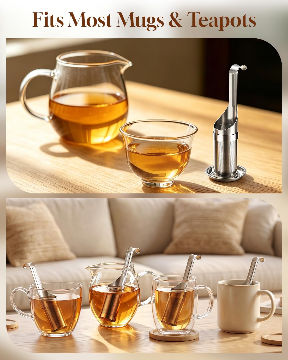 HOUSE AGAIN Tea Infuser for Loose Leaf Tea, Stainless Steel Fine Mesh Tea Strainer