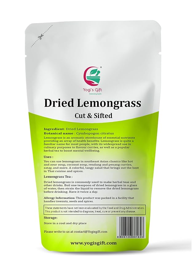 Dried Lemongrass 4 oz, Cut and Sifted Loose Leaf, Aroma Rich Lemon Grass, by Yogi's Gift ®