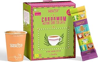 INDICUP Instant Chai Cardamom Tea Latte Diet | True Indian Taste | Just Add Hot Water | 10 Single Serve Sachets | 180g (6.35 Ounce)
