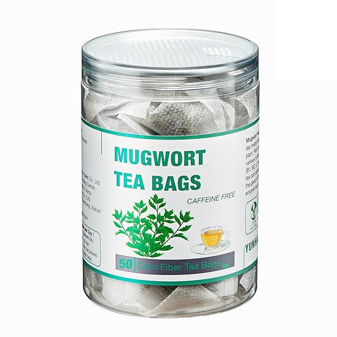 50 Mugwort Tea Bags, Natural Dried Chinese Mugwort Herb Tea, Artemisia Wormwood Tea, Caffeine Free, Help Sleep, Lucid Dreaming, Relax, Digestion