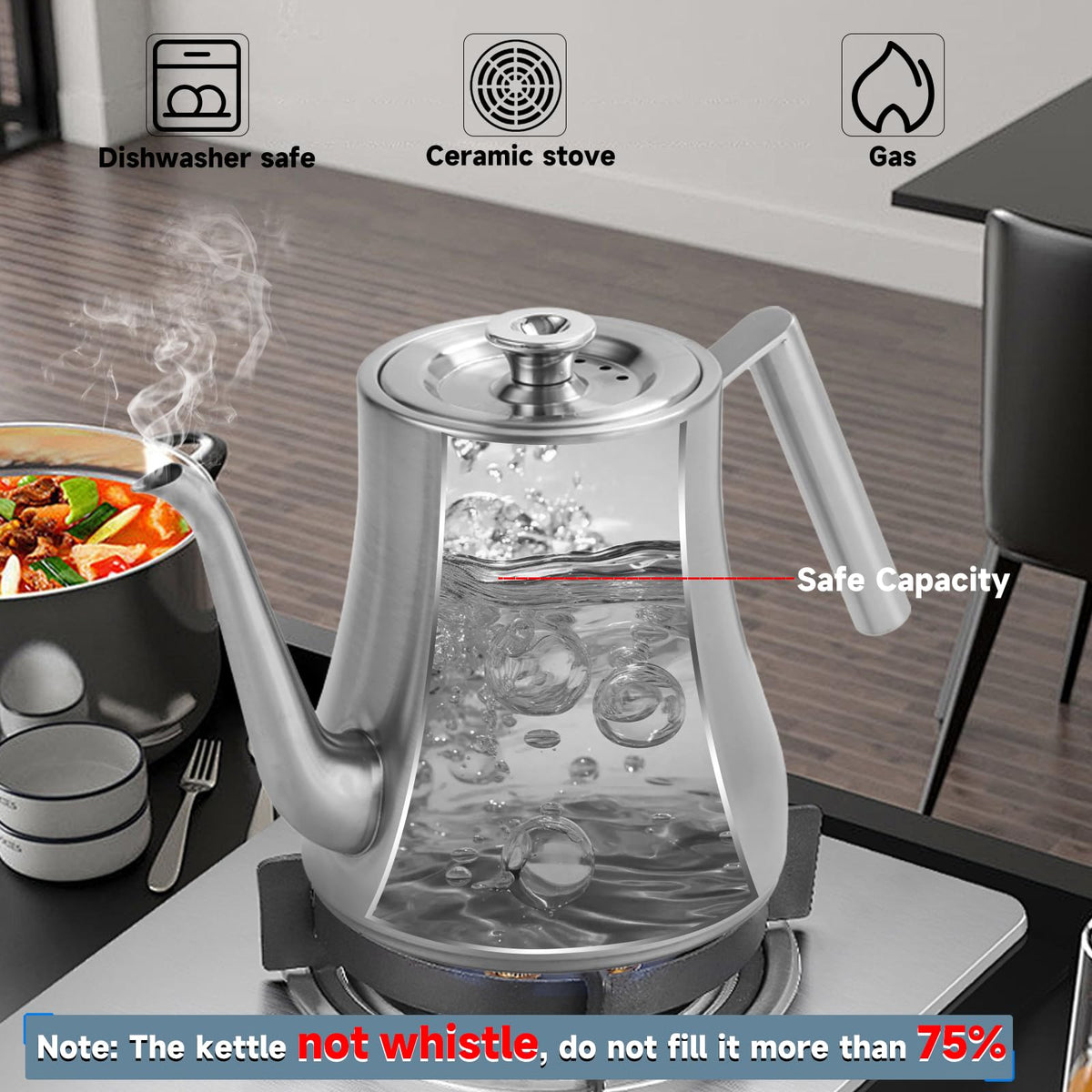GURUDAR 68OZ/2000ML Stainless Steel Teapot with Removable Infuser, Stovetop & Dishwasher Safe Tea Maker Water Kettle for