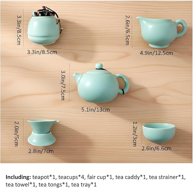 Portable Chinese Gongfu Tea Set - Handcrafted Ceramic Tea Set for Chinese/Japanese Tea Ceremony, Complete with Teapot & 4 Cups