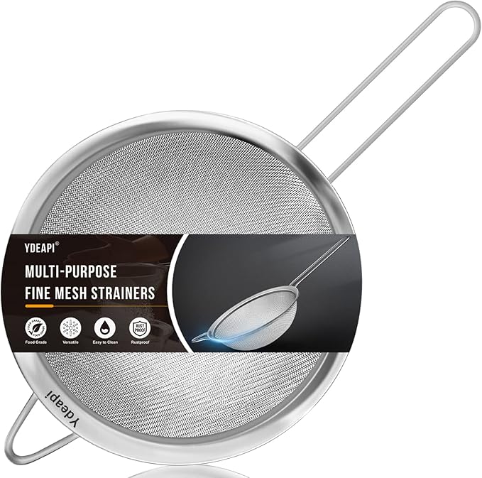 8.6" Large Fine Mesh Strainer with Handle, Metal Food Strainers for Kitchen, Sieve Fine Mesh Stainless Steel for Rice, Quinoa, Pasta, Noodles