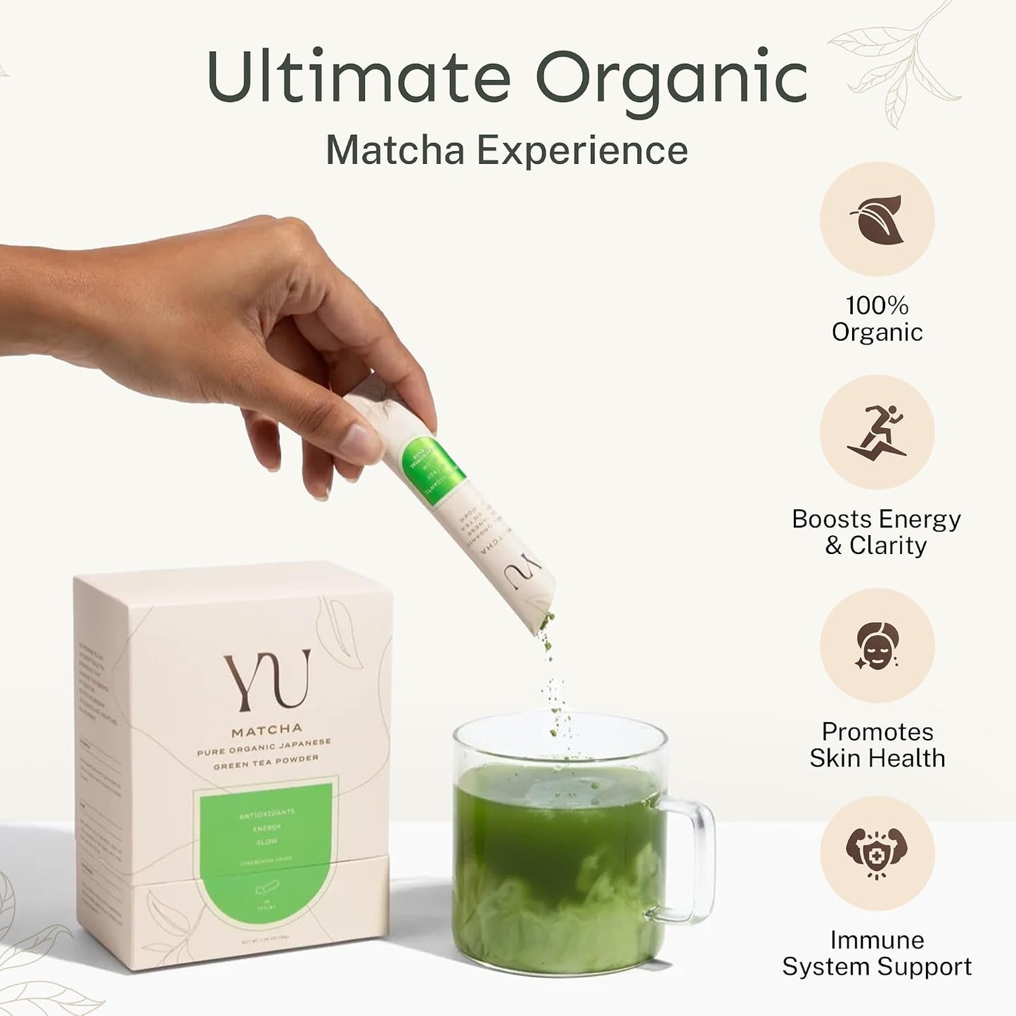 Yu Tea Organic Ceremonial Grade Matcha Powder, 50 Servings | Packed with Antioxidants, L-Thanine &amp; Natural Caffeine | Unsweetened Grade A Japanese Matcha Powder | Resealable Pouch, 2.65 oz