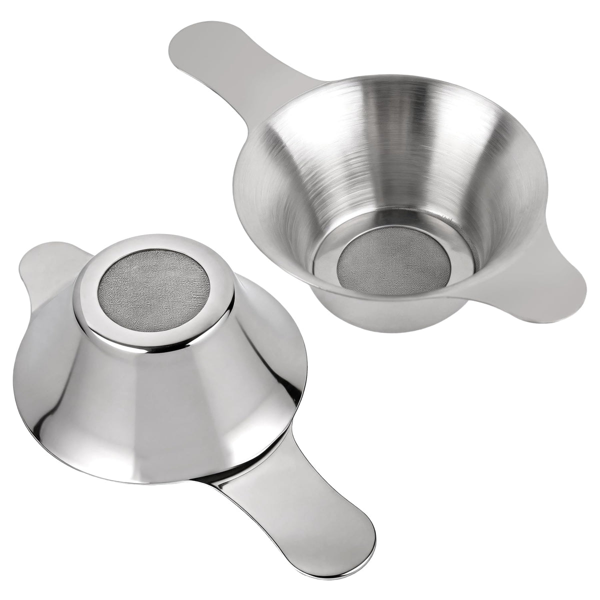 AUEAR, 2 Pack Different Size Stainless Steel Mini Strainer Fine Mesh Tea Funnel Coffee Filter with Double Handles