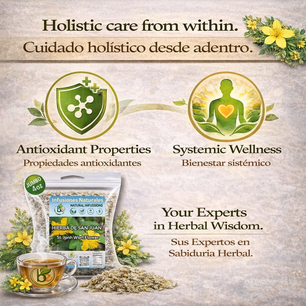 B-Experts Hierba de San Juan (St. John’s Wort) Tea – 4 oz Loose Leaf – 100% Natural, Vegan, Non-GMO – Herbal Tea by