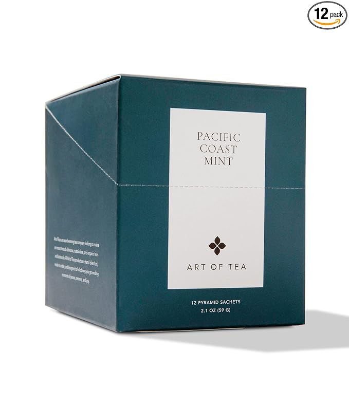 Art of Tea, Pacific Coast Mint (Naturally Caffeine Free), 12 Eco Friendly Pyramid Peppermint Tea Bags Sachet