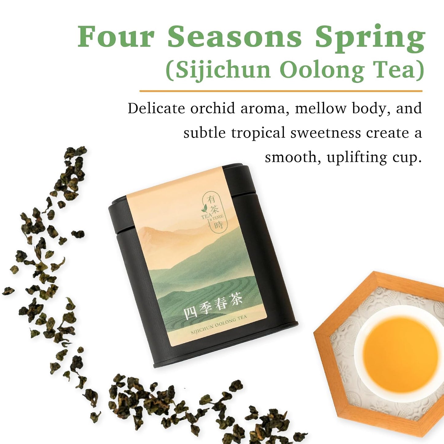 TEA &amp; TIME Oolong Tea Loose Leaf – Four Seasons Spring Oolong (Sijichun), Premium Taiwanese Oolong Tea, Fragrant Chinese Tea Leaves, Fresh Aroma, (100g / 3.5oz)