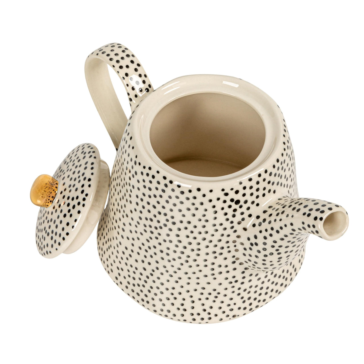 Creative Co-Op 32-Ounce Stoneware Teapot with Black Speckles and Gold Electroplated Accents, Black and White