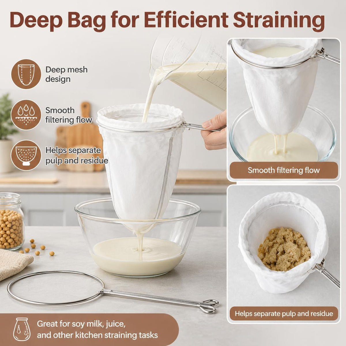 RAINFLOW 3PCS Ultra Fine Mesh Strainer Bags with Stainless Steel Handle