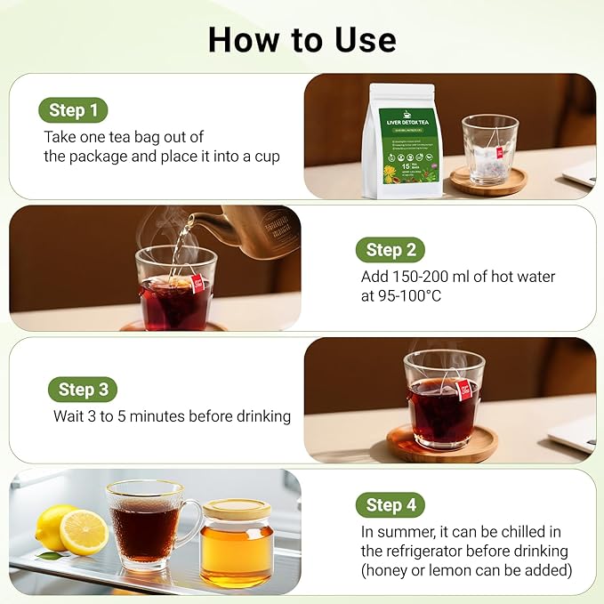 Liver Detox Tea, Chinese Kidney and Liver Cleanse Detox Herbal Tea Support Kidney Healthy Function with 11 Precious Ingredients Formula (15 Bags/1 Pack)