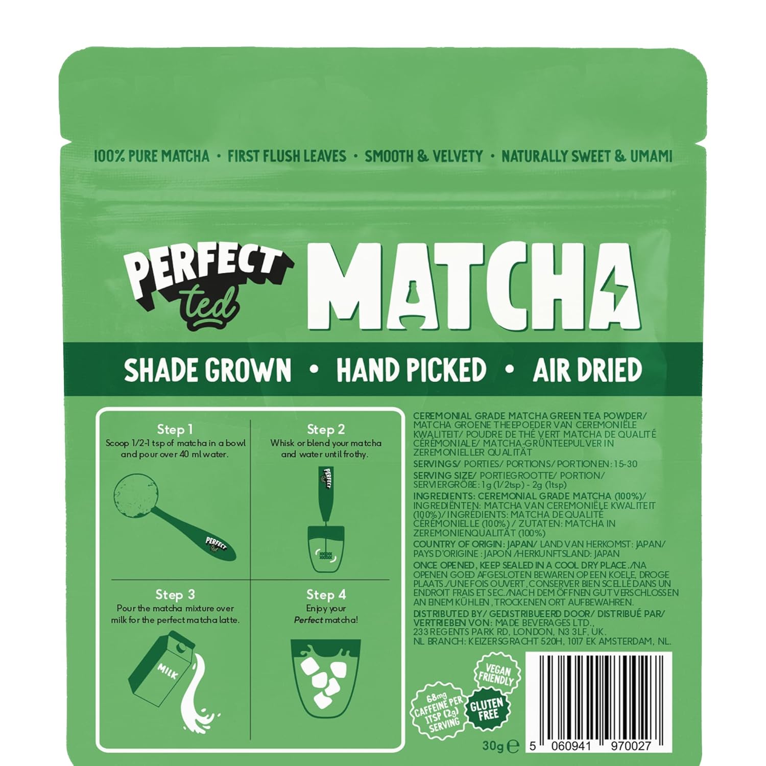 PerfectTed Matcha Powder, Ceremonial Grade Japanese, 30g (30 Servings), Perfect for Lattes & Smoothies | Premium Matcha Fuel | with L-Theanine | Antioxidants | Vegan | Gluten-Free