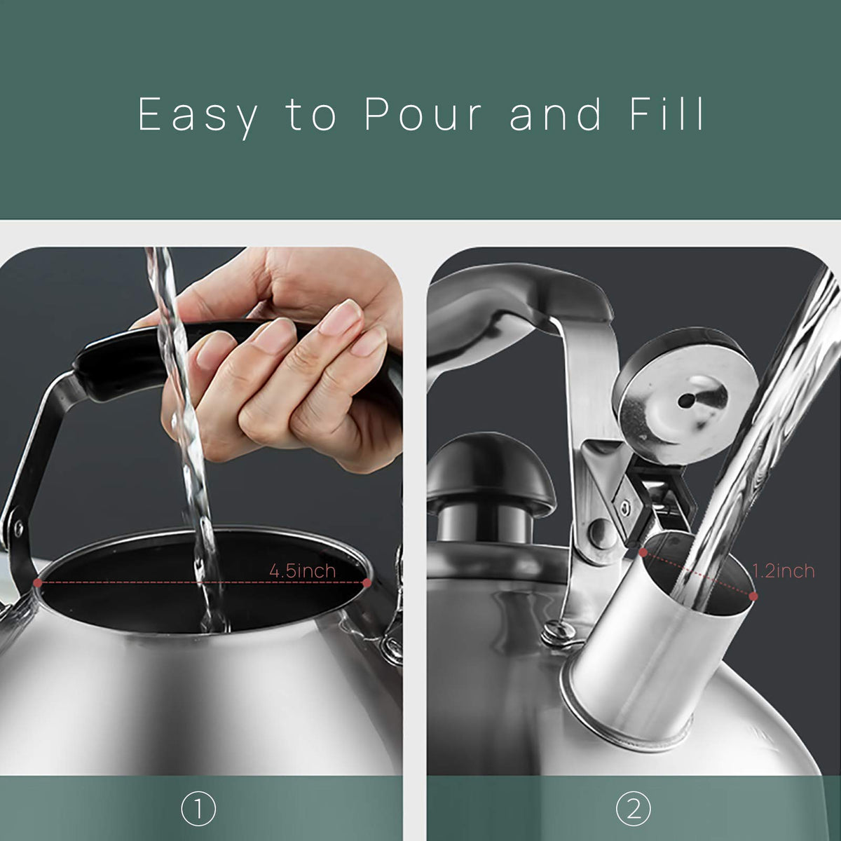 MAXCOOK 4.2 Quart/4L 18/8 Stainless Steel Whistling Tea Kettle