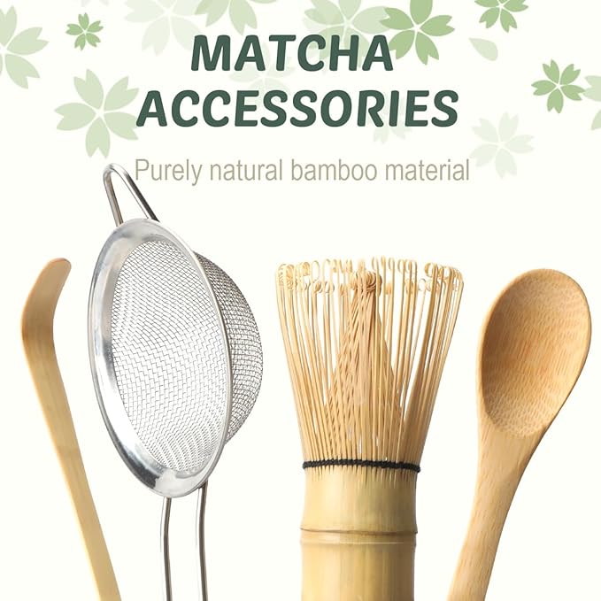 Green Sakura Matcha Whisk Set, 8 PCS Green Sakura Matcha Set Kit, Japanese Ceremonial Matcha Set Whisk and Bowl with Spout, Matcha Gift/Accessories