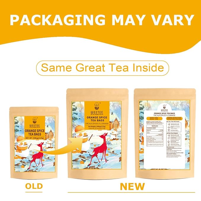 WT Weetee Orange Spice Herbal Tea Bags, 2.5g x 50 Counts, Sweet Spices Tea Includes Cinnamon, Clove, Orange Peel, Rose Hips, Hibiscus & More