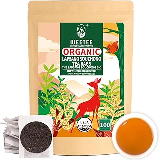 WT WEETEE Organic Lapsang Souchong Tea Bags, Organic Smoky Black Tea 100 Count, Natural Caffeine & Antioxidant, Classic Chinese Tea