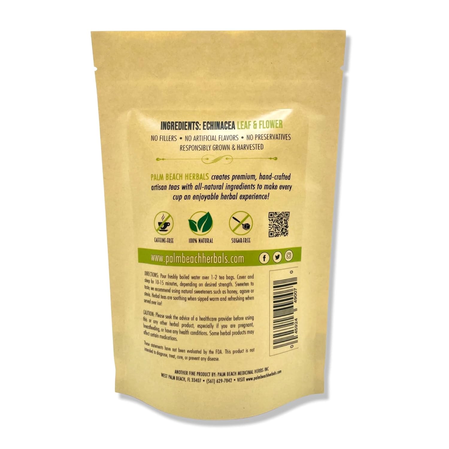 Palm Beach Medicinal Herbs - Echinacea Tea - Pure Herbal Tea Series, 30ct