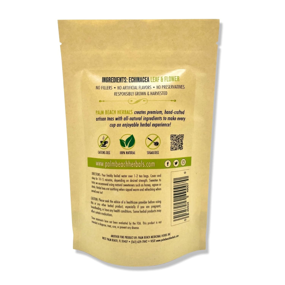 Palm Beach Medicinal Herbs - Echinacea Tea - Pure Herbal Tea Series, 30ct