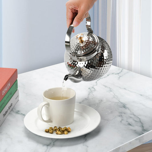 BSDLZCH 1.2L Hammered Tea Kettle Stovetop, Silver Tea Pot with Strainer for Stove