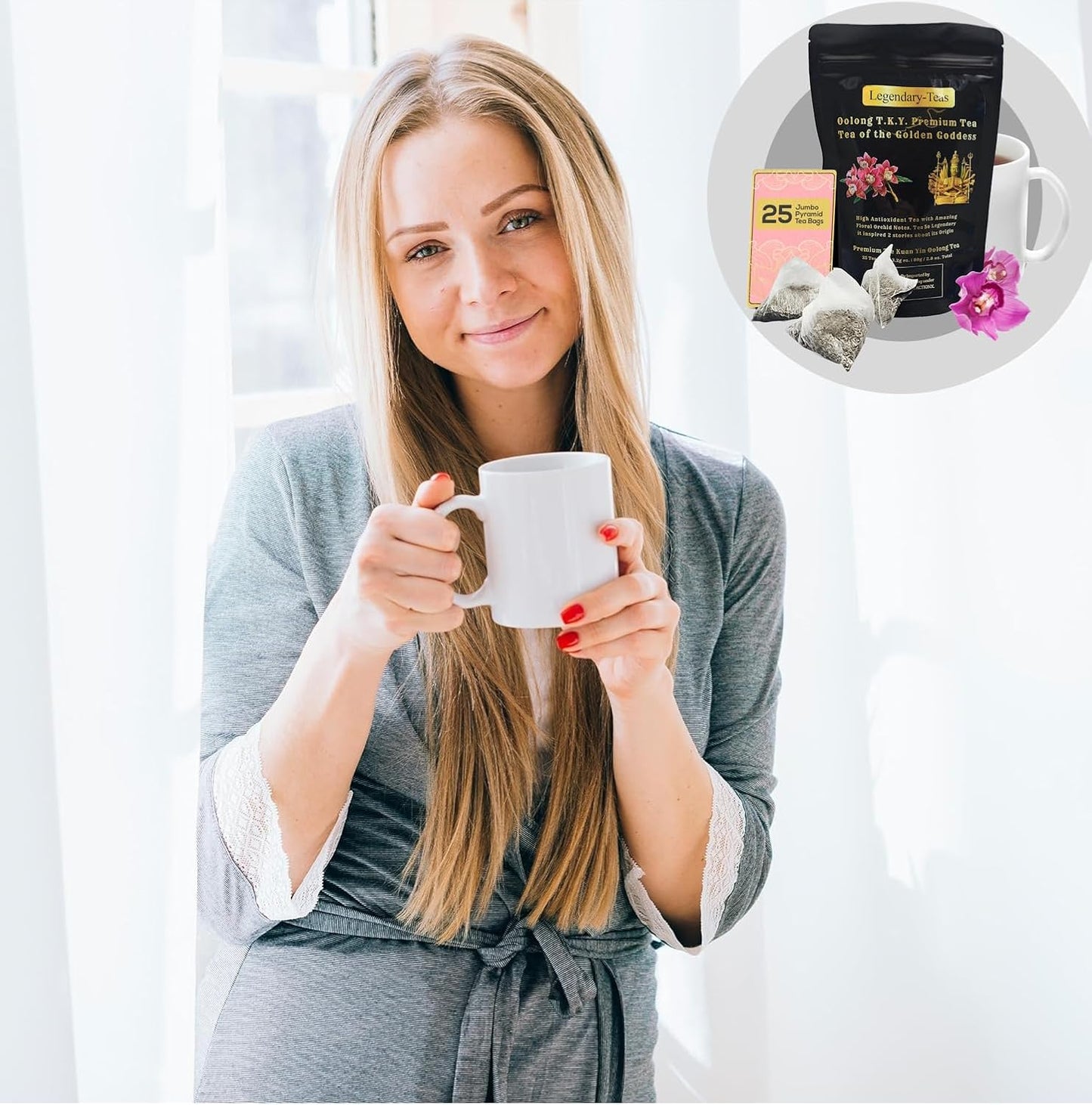 Legendary-Teas Oolong T.K Y. Pyramid Tea Bags 25 Pack Sealed in Foil Pouches (Oolong T.K.Y. Tea, 25 Pack Pouch)