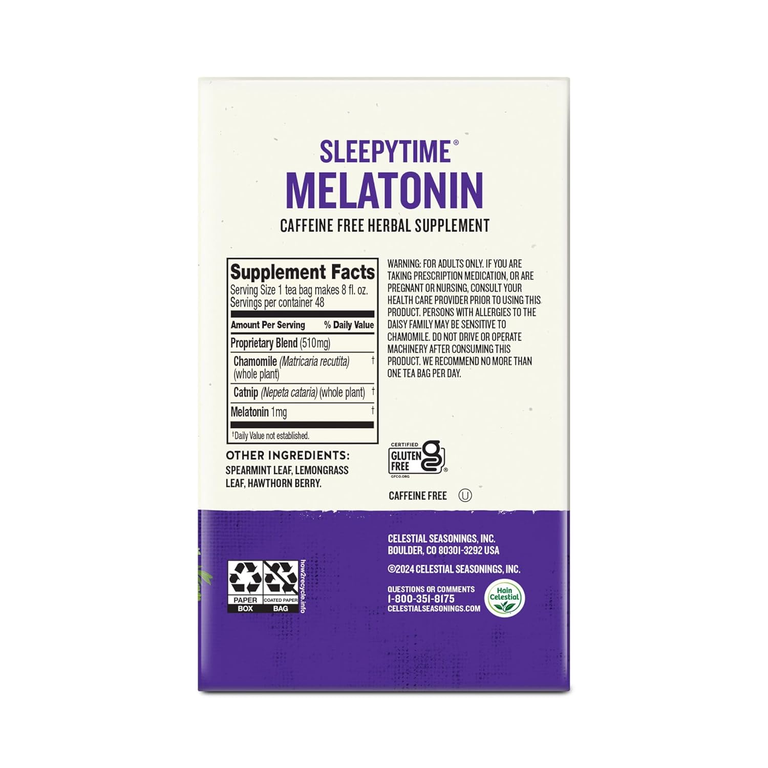 Celestial Seasonings Sleepytime Wellness Melatonin, 48 Herbal Tea Bags