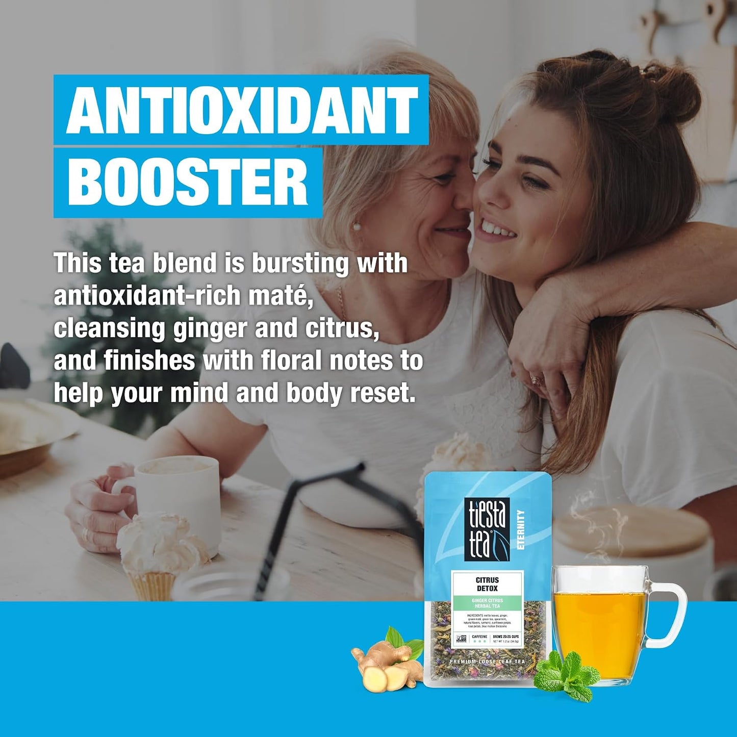 Tiesta Tea - Ginger Citrus Herbal Loose Leaf Tea | Lemon Ginger Tea with Mint and Chamomile, Caffeine-Free, Brew Hot or Iced, Makes Up to 25 Cups, Resealable Pouch, 1.2 Ounce