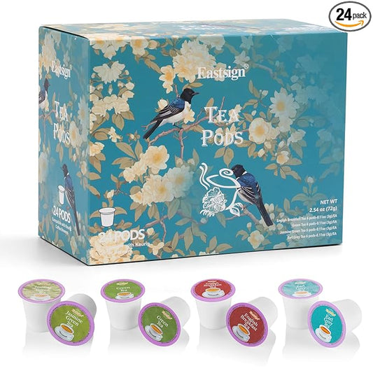 Eastsign Tea K Cups, 24-Count Tea Variety Pack, 4 Flavors K Cup Tea Pods English Breakfast, Jasmine, Earl Grey, Green Tea, Gifts for Festival
