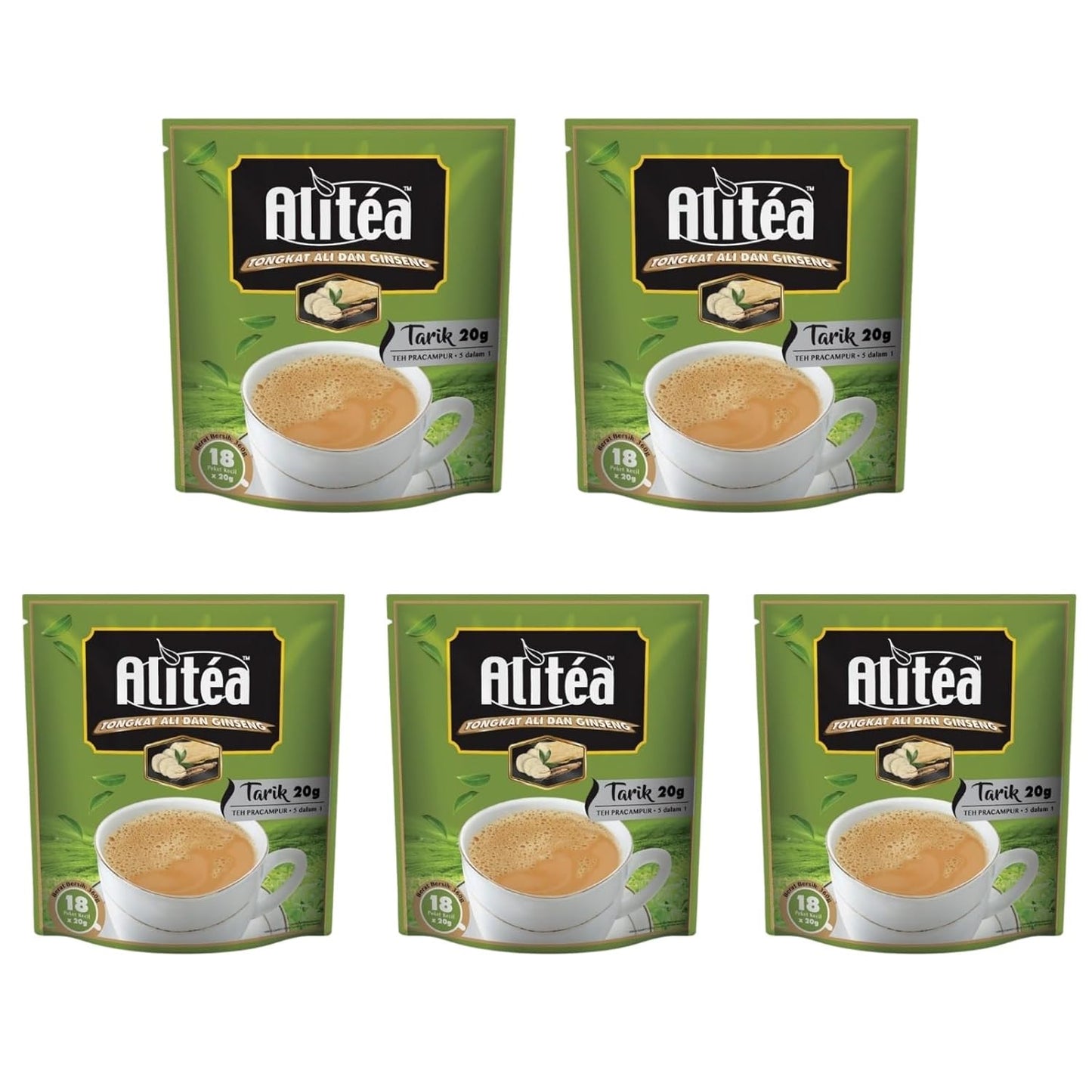 Alitea Teh Tarik Instant Malaysian Pulling Milk Tea Rich & Creamy Taste 20g x 20 Sachets - Warung Series (5 Packs)