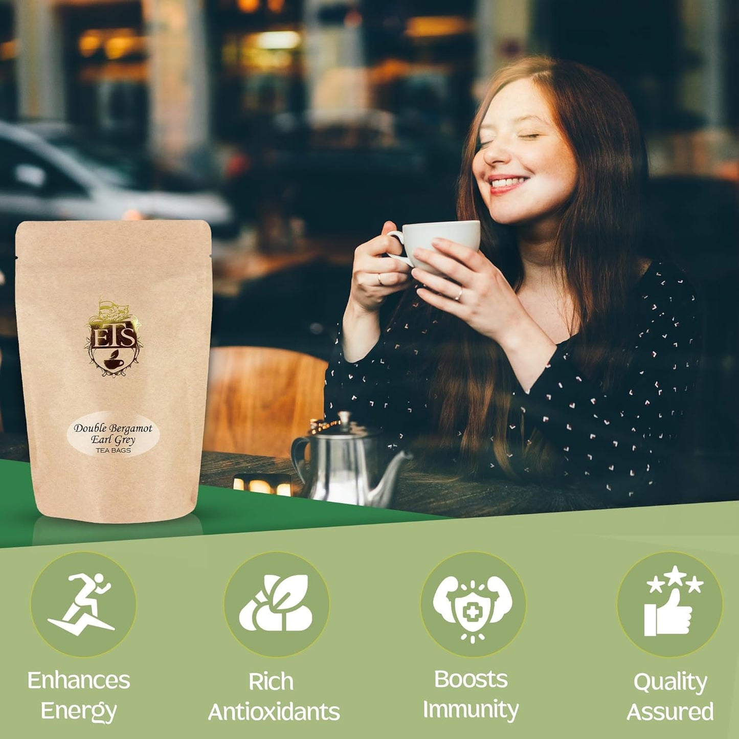 English Tea Store Double Bergamot Earl Grey Tea Bags | Bold Citrus Blend Of Indian & Ceylon Black Tea With Bergamot | Tea Earl Grey Flavor | No Strings | Strong Flavor | Hot Or Iced | 50 Tea Bags