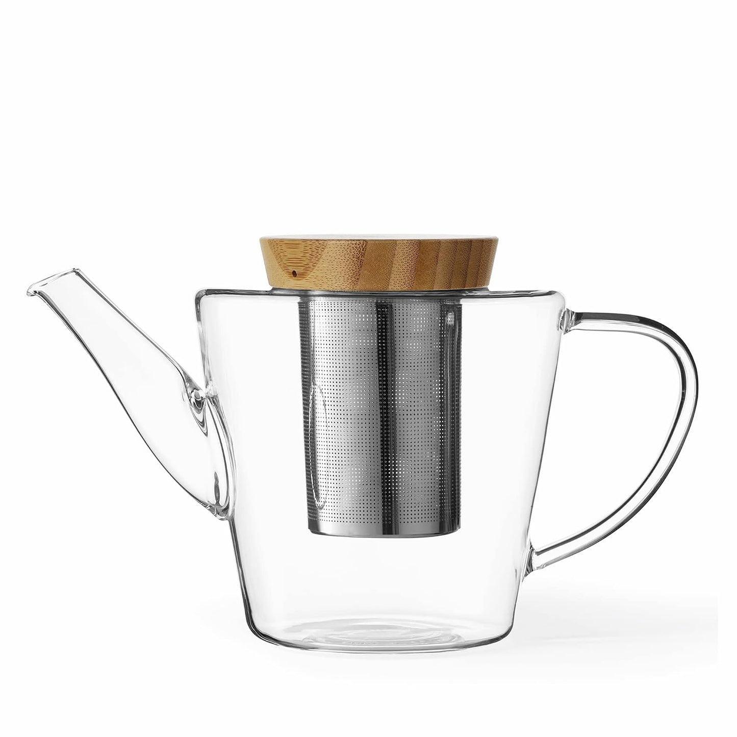 Viva Infusion Borosilicate Glass Tea Pot for Stovetop with Loose Leaf Tea Infuser Mesh - 34 ounce/1 Liter - Modern Teapot Features Bamboo Wood Lid