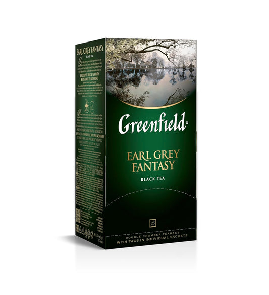 Greenfield Earl Grey Fantasy Сlassic Collection Black Tea Finely Selected Speciality Tea 25 Double Chamber Teabags With Tags in Foil Sachets