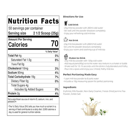 EAST NATURHUS Jasmine Milk Tea Powder, 100% Natural Freeze-Dried Instant Tea, No Added Sugar, Perfect for Hot & Iced Drinks, Desserts & DIY Lattes (2.2lb(1000g))