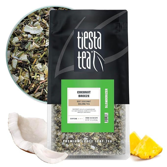 Tiesta Tea - Coconut Breeze, Loose Leaf, Soft Coconut Oolong Tea, Medium Caffeinated Oolong Blend, Make Hot or Iced Up to 140-200 Cups, 16oz Resealable Bulk Pouch