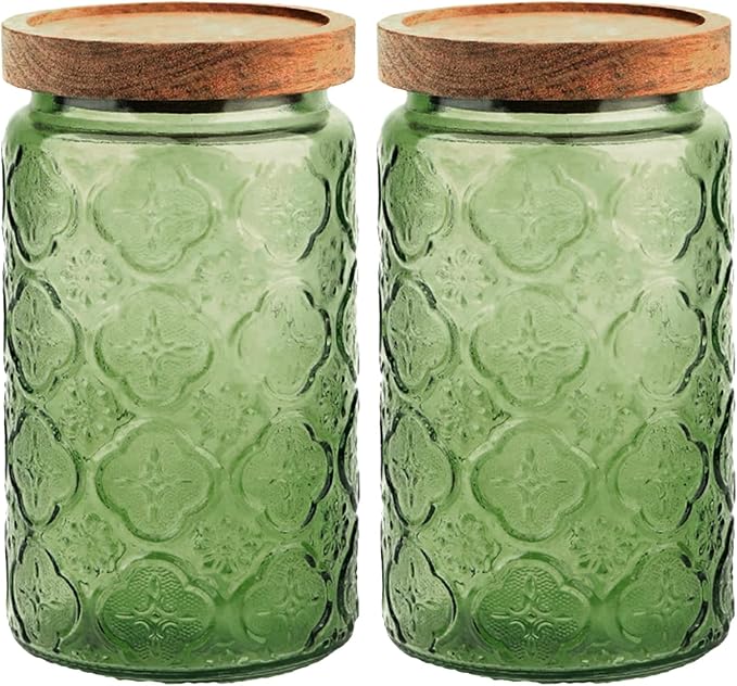 Glass Jar with Lid, Vintage Glass Storage Jars with Airtight Lid Coffee Canister Sugar Container for Kitchen Counter Pantry, Spice, Candy