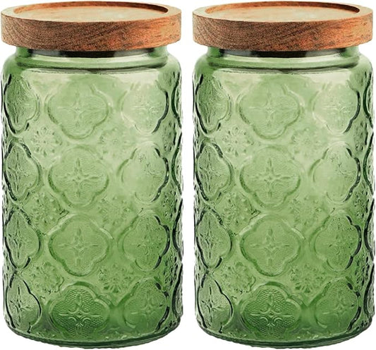 Glass Jar with Lid, Vintage Glass Storage Jars with Airtight Lid Coffee Canister Sugar Container for Kitchen Counter Pantry, Spice, Candy