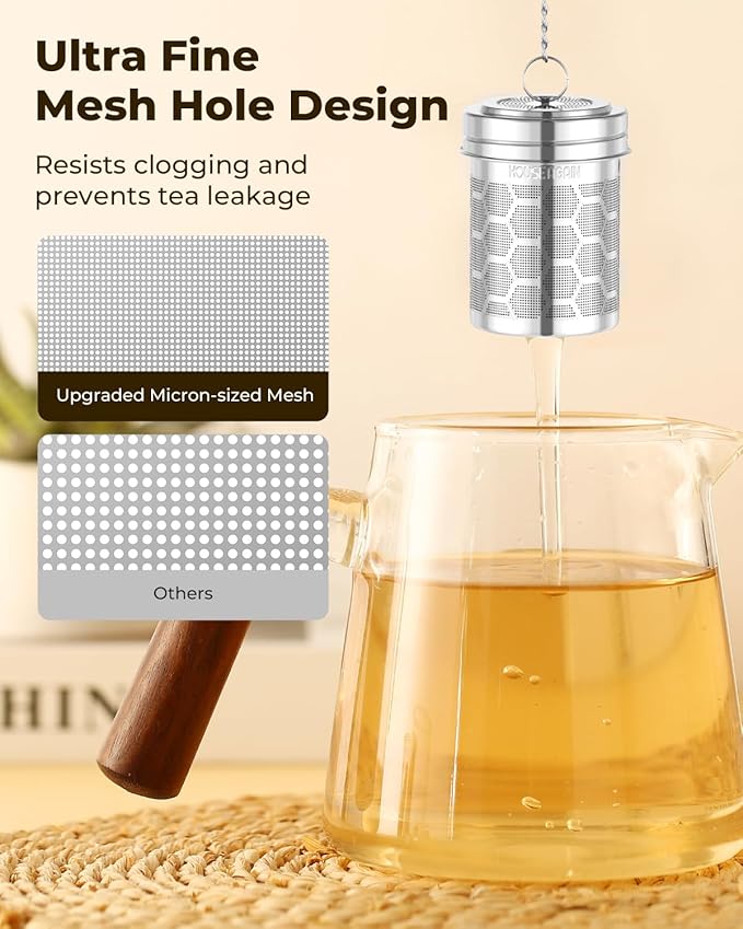 House Again 2 Pack Tea Strainers for Loose Tea, Extra Fine Mesh Tea Infuser, 304 Stainless Steel with Chain Hook