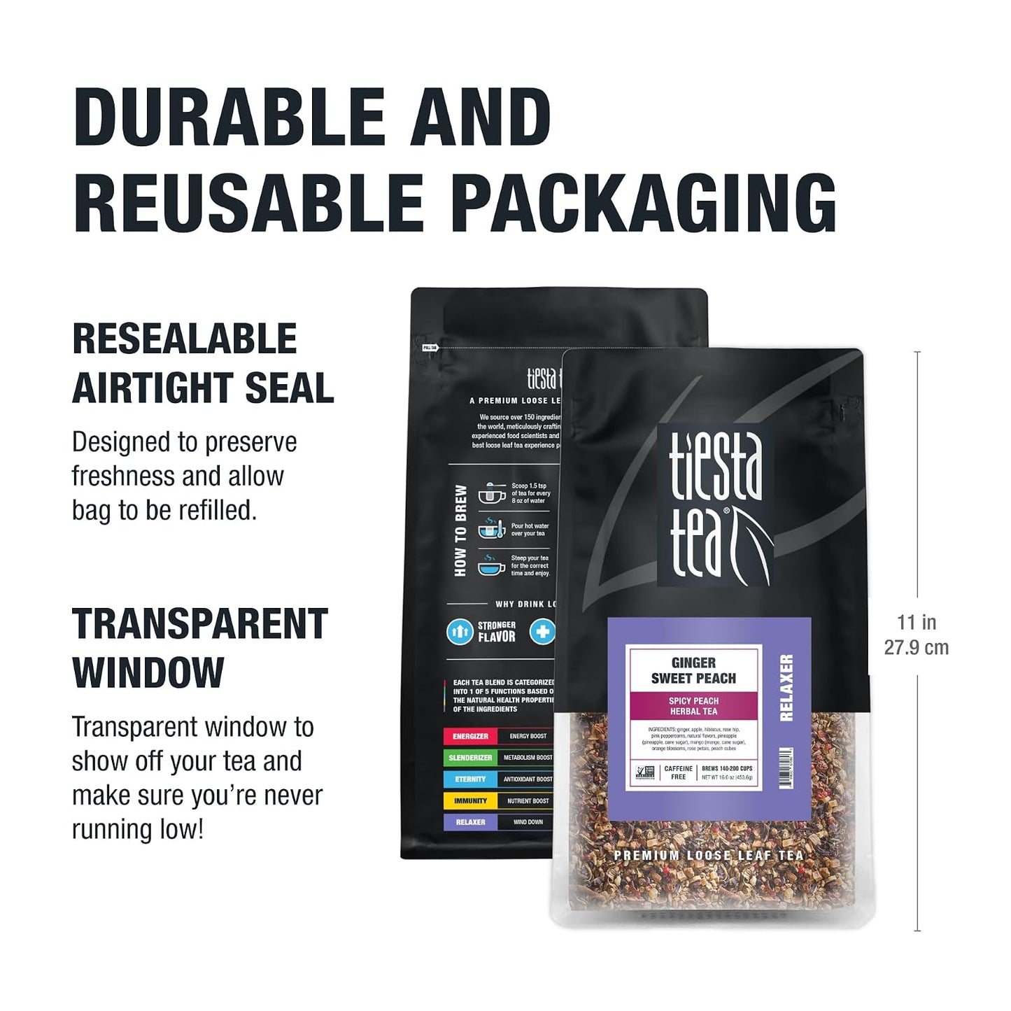 Tiesta Tea - Ginger Sweet Peach, Spicy Peach Herbal Tea, Tranquility Blend | Loose Leaf, Non-Caffeinated Hibiscus &amp; Cane Sugar, Brews Up to 200 Cups, 16oz Bulk Pouch