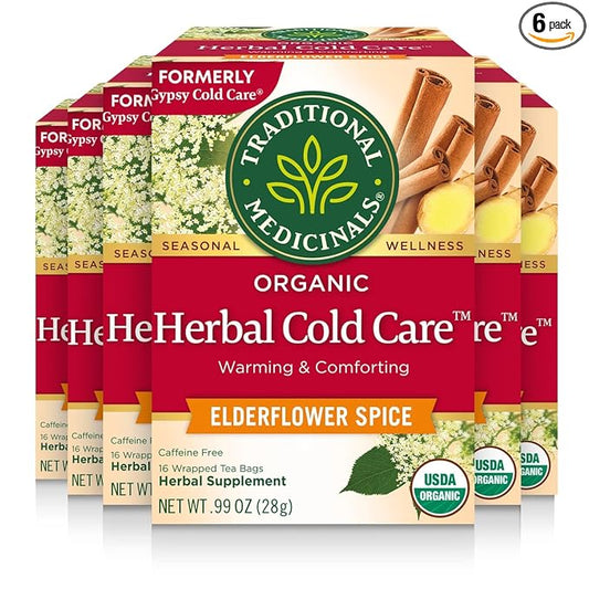 Traditional Medicinals Tea, Herbal Cold Care Seasonal Tea with Elderflower Spice, Kosher, Non-GMO, Caffeine-Free, Compostable - 96 Tea Bags (6 Pack)