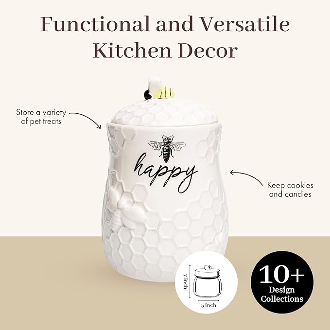 Young's Inc. Ceramic Honey Bee Cookie Jar with Lid and Handle – Honeycomb Design, 5.75" x 5.83" x 7.87", Decorative and Functional Kitchen Storage