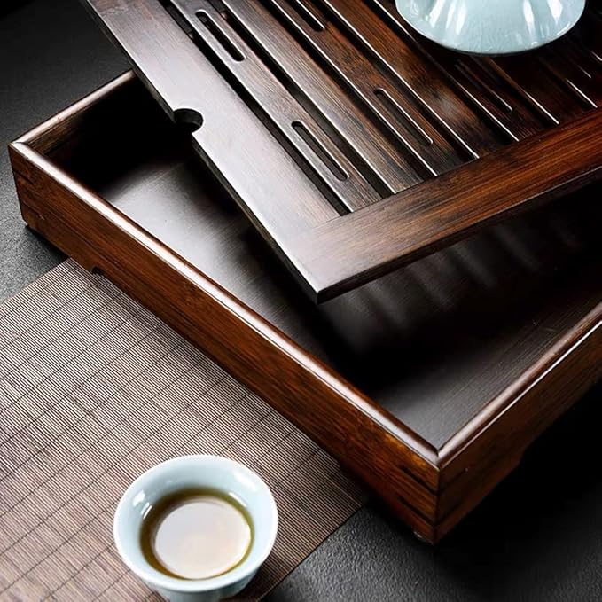 Bamboo Chinese Gongfu Tea Tray Table Box with Water Storage for Kungfu Kung Fu Tea Set (Large)