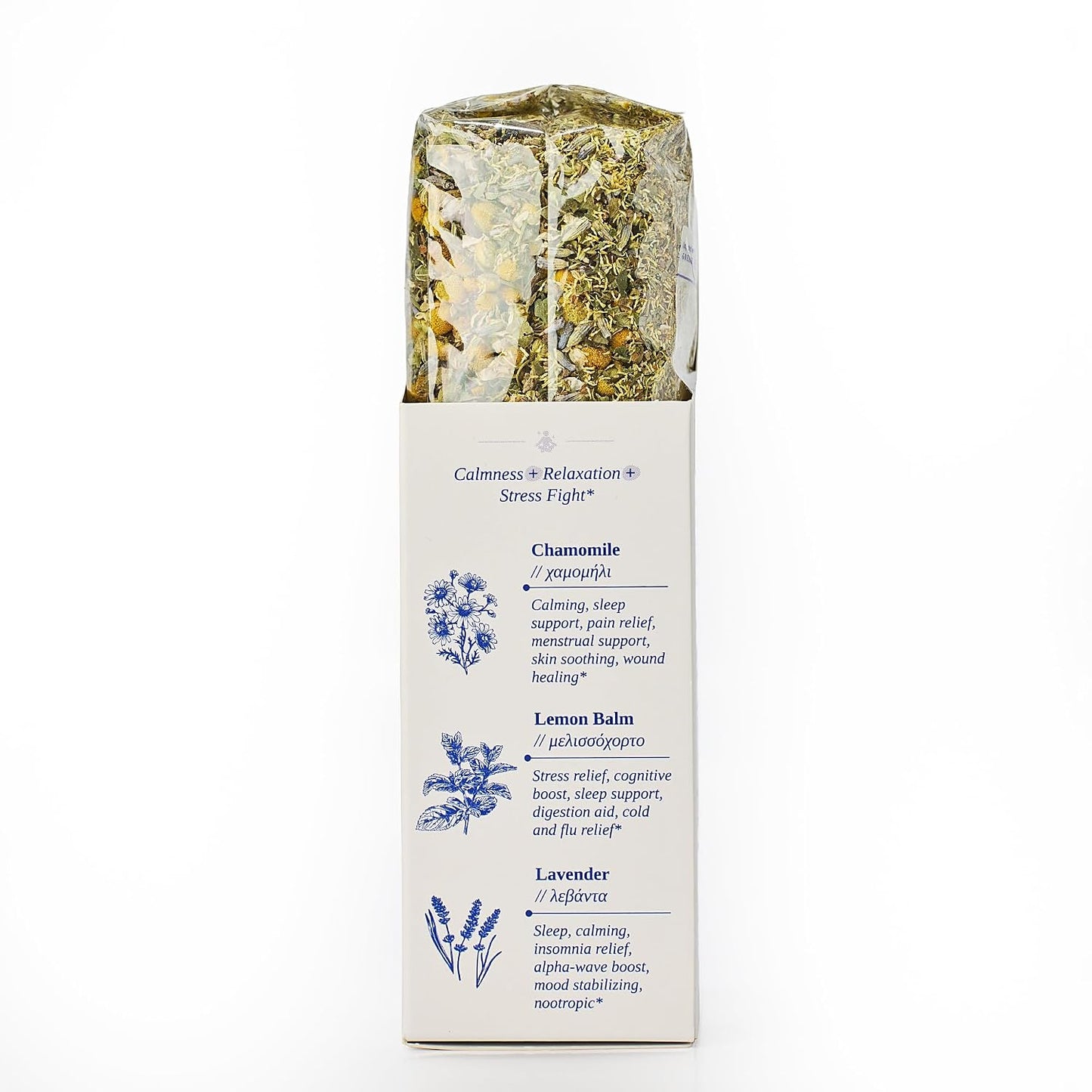 ORGANIC CALM Tea | Herbal Tea for Relaxation &amp; Stress Relief | Lavender Buds, Chamomile Flowers, Lemon Balm Leaves | Whole Leaf, Caffeine Free, Natural, Earthy Flavor | Product of Greece | 70G (2.5 OZ)