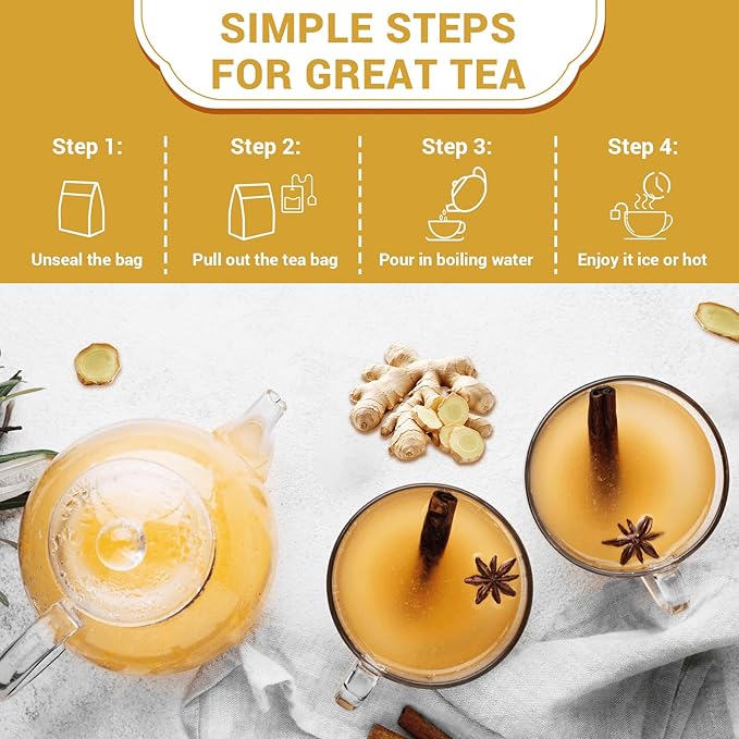 Turmeric Ginger Cinnamon Tea Bags, Turmeric Ginger Herbal Tea, No Sugar, No Caffeine, 50 Teabags