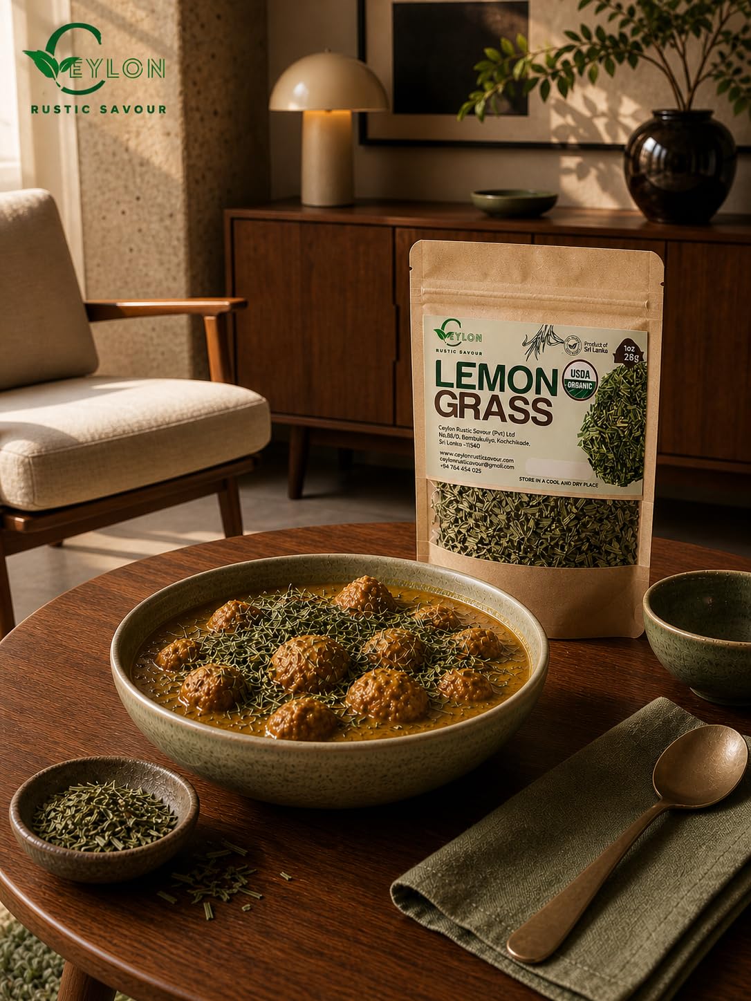 Ceylon Rustic Savour USDA Organic Dried Lemongrass Cut, 1 oz (28 g)