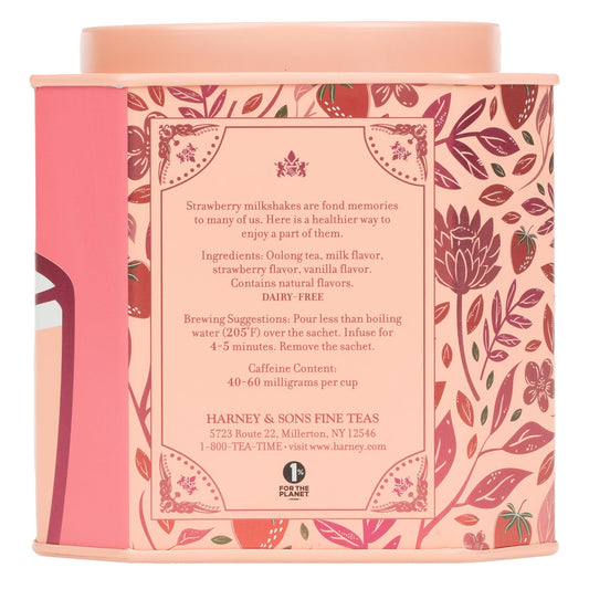 Harney & Sons Strawberry Milkshake Oolong Tea, 30 Sachets in Tin | Oolong tea with strawberry, milk and vanilla flavors.