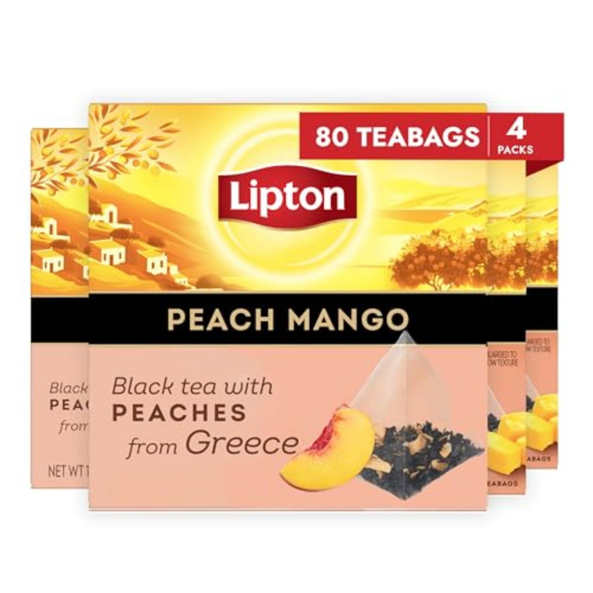 Lipton Peach Mango Black Tea Pyramid Bags, 80 Total Bags (20 Count 4-Pack)