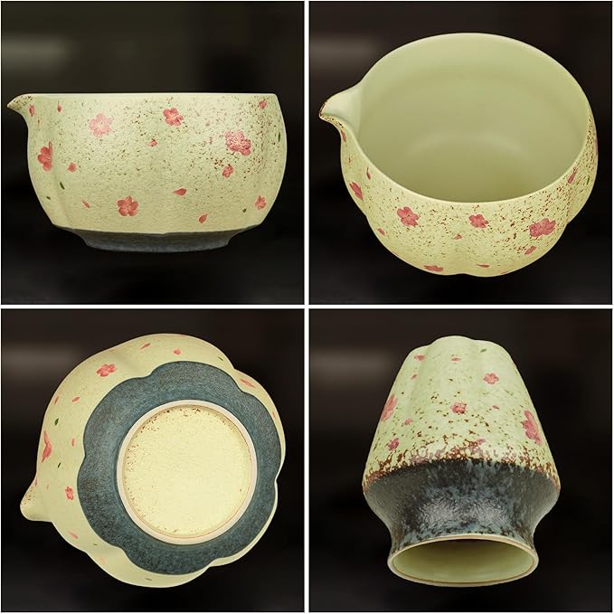 7-Piece Matcha Set with Ceramic Matcha Bowl, Bamboo Whisk (Chasen) & Holder, Sifter, Tea Scoop & Rest, Special Bamboo Tea Mat