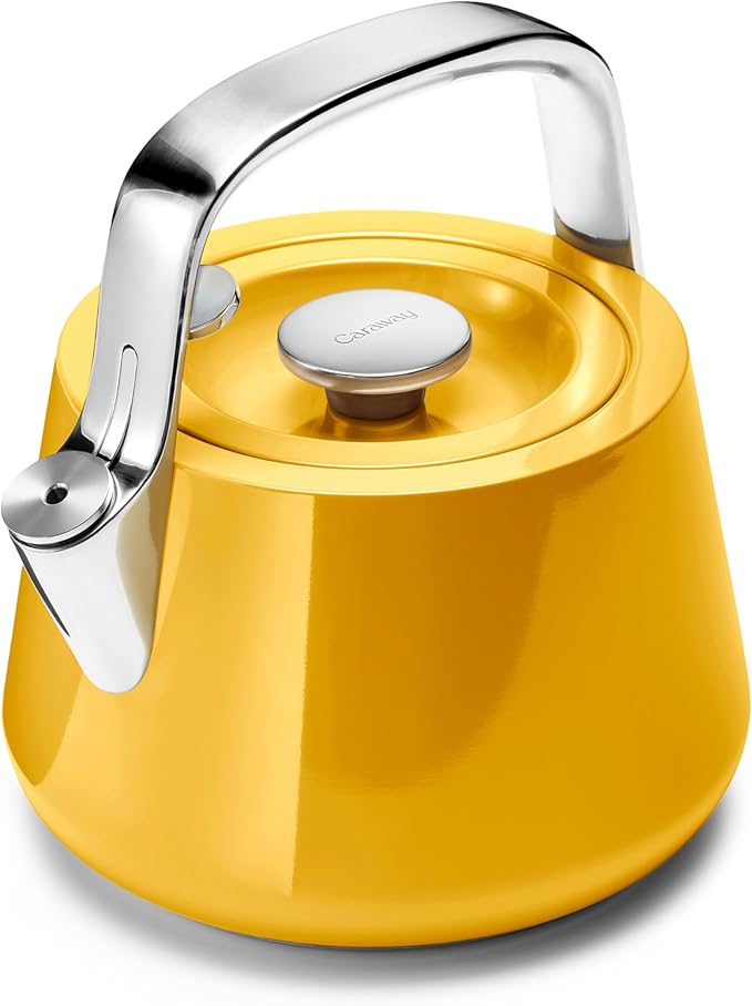 Caraway 2 Quart Whistling Tea Kettle - Durable Stainless Steel Tea Pot - Fast Boiling, Stovetop Agno