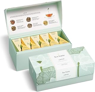 Tea Forte Premium Presentation Box Gift Set Sampler, 20 Count, Assorted Blends Individually Wrapped Handcrafted Pyramid Infuser Bags, Lotus Tea